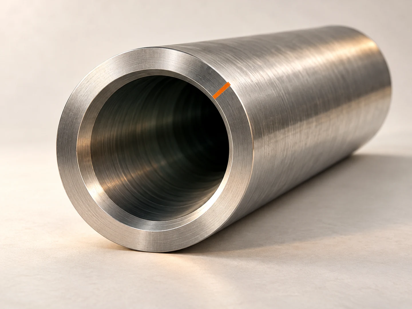 Original concept illustration of a machined inspection bore, with an orange index on its rim